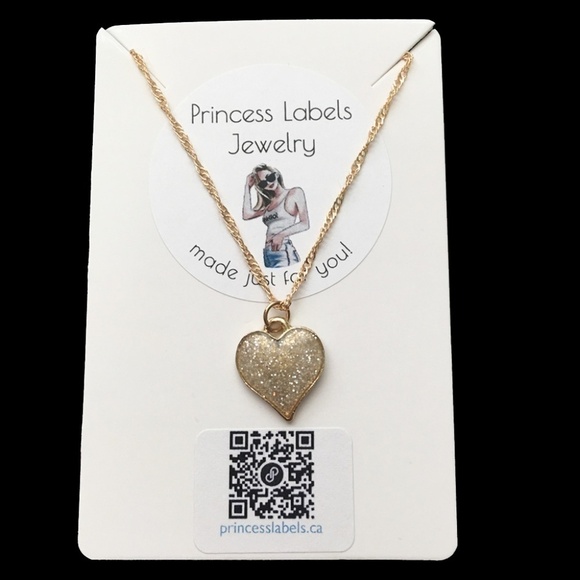 HAND Crafted Necklace Gold Plate Chain Ivory Sparkle Heart - Picture 6 of 8